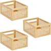 image:imagemDesign Small Wooden Rectangular Bin Natural Cane Organizer Storage Bin Box with BuiltIn Handles for Kitchen Storage Pantry or Cabinet Organizer Multipurpose Organizing Bin 3 Pack Natural