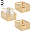image:imagemDesign Small Wooden Rectangular Bin Natural Cane Organizer Storage Bin Box with BuiltIn Handles for Kitchen Storage Pantry or Cabinet Organizer Multipurpose Organizing Bin 3 Pack Natural