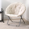 image:imagemDesign Urban Papasan Folding Moon Chair  Large Saucer UFO Chair with Collapsible Metal Frame  Fuzzy Foldable Dish Seat for Home Office Living Room Dorm Room and Bedroom  BeigeSilverBeigeSilver