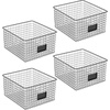 image:imagemDesign Wide Metal Farmhouse Storage Organizer Bin Baskets with Label Slot for Closet Cabinet Cupboard  Wire Organizing Basket Holds Clothing Linens Shoes Omaha Collection 4 Pack Matte Black