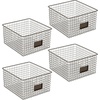 image:imagemDesign Wide Metal Farmhouse Storage Organizer Bin Baskets with Label Slot for Closet Cabinet Cupboard  Wire Organizing Basket Holds Clothing Linens Shoes Omaha Collection 4 Pack Bronze