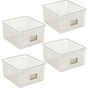 image:imagemDesign Wide Metal Farmhouse Storage Organizer Bin Baskets with Label Slot for Closet Cabinet Cupboard  Wire Organizing Basket Holds Clothing Linens Shoes Omaha Collection 4 Pack Satin