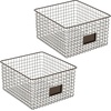 image:imagemDesign Wide Metal Farmhouse Storage Organizer Bin Baskets with Label Slot for Closet Cabinet Cupboard  Wire Organizing Basket Holds Clothing Linens Shoes Omaha Collection 2 Pack Bronze
