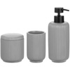 image:imagemDesign Fluted Resin 3Piece Bathroom Vanity Countertop Accessories  Soap Dispenser Tumbler Rinsing Cup and Canister Holder Sets  Complete Modern Counter Aesthetic  Set of 3  Gray
