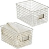 image:imagemDesign Large Metal Farmhouse Storage Organizer Bin Baskets with Label Slot for Closet Cabinet Cupboard  Wire Organizing Basket Holds Clothing Linens Shoes Omaha Collection 2 Pack Satin