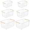 image:imagemDesign Metal Farmhouse Wire Organizer Storage Bin Basket with Handle  Rustic Container Organizers for Cabinet Shelves Counter Bathroom or Kitchen Pantry  Set of 6  Matte White