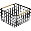 image:imagemDesign Metal Steel Wire Square Organizer Storage Basket wBamboo Handles for Closet Shelves Holds Linens Blankets Slippers Scarves Hats Gloves  Yami Collection  Matte BlackNatural