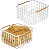 image:imagemDesign Metal Steel Wire Square Organizer Storage Basket wBamboo Handles for Closet Shelves Holds Linens Blankets Slippers Scarves Hats Gloves  Yami Collection  2 Pack  Matte WhiteNatural