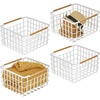 image:imagemDesign Metal Steel Wire Square Organizer Storage Basket wBamboo Handles for Closet Shelves Holds Linens Blankets Slippers Scarves Hats Gloves  Yami Collection  4 Pack  Matte WhiteNatural
