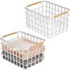 image:imagemDesign Metal Wire Closet Storage Basket Bin Organizer with Wood Handles for Bedroom Bathroom Mudroom Entryway Hallway or Linen Closet Organization  Yami Collection  2 Pack Matte WhiteNatural