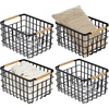 image:imagemDesign Metal Wire Closet Storage Basket Bin Organizer with Wood Handles for Bedroom Bathroom Mudroom Entryway Hallway or Linen Closet Organization  Yami Collection  4 Pack Matte BlackNatural