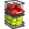 image:imagemDesign Metal Wire Rustic Farmhouse Large Food Organizer Stackable Storage Bin Basket with Bamboo Wood Handle for Kitchen Pantry Shelf Cabinet or Cupboard  2 Pack  BlackNatural