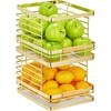 image:imagemDesign Metal Wire Rustic Farmhouse Large Food Organizer Stackable Storage Bin Basket with Bamboo Wood Handle for Kitchen Pantry Shelf Cabinet or Cupboard  2 Pack  Soft BrassNatural