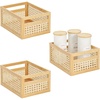 image:imagemDesign Small Wooden Rectangular Bin Natural Cane Organizer Storage Bin Box with BuiltIn Handles for Kitchen Storage Pantry or Cabinet Organizer Multipurpose Organizing Bin 3 Pack Natural
