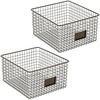image:imagemDesign Wide Metal Farmhouse Storage Organizer Bin Baskets with Label Slot for Closet Cabinet Cupboard  Wire Organizing Basket Holds Clothing Linens Shoes Omaha Collection 2 Pack Bronze