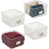 image:imagemDesign Wide Metal Farmhouse Storage Organizer Bin Baskets with Label Slot for Closet Cabinet Cupboard  Wire Organizing Basket Holds Clothing Linens Shoes Omaha Collection 4 Pack Satin