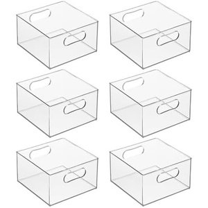 image:imagemDesign Deep Plastic Stackable Storage Organizer Container Bin Office Organization for Filing Cabinet Cupboard Shelves and Desk  Holds Notepads Pens Pencils  Ligne Collection 6 Pack Clear