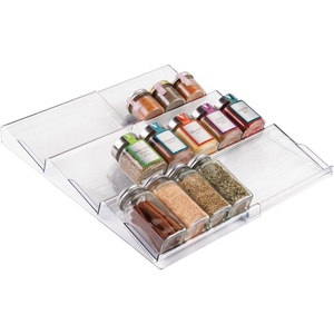 image:imagemDesign Expandable Plastic Deluxe Spice Rack Drawer Organizer for Kitchen Cabinet Drawers 3 Tier Slanted for Spice Jars Food Seasoning Bottle Storage Ligne Collection  BronzeClear