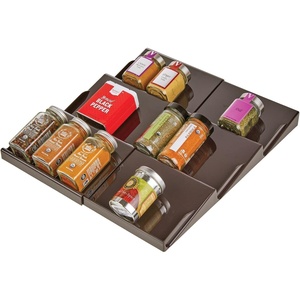 image:imagemDesign Expandable Plastic Deluxe Spice Rack Drawer Organizer for Kitchen Cabinet Drawers 3 Tier Slanted for Spice Jars Food Seasoning Bottle Storage Ligne Collection  BronzeBronze