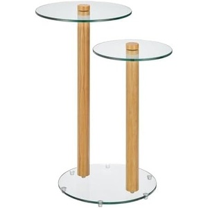 image:imagemDesign Glass Top SideEnd Duo Drink Table  2Tier Modern Round Accent Wood Nightstand Furniture for Living Room Dorm Home Office and Bedroom  12 Round  ClearNatural