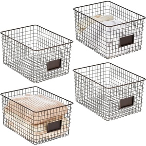 image:imagemDesign Large Metal Farmhouse Storage Organizer Bin Baskets with Label Slot for Closet Cabinet Cupboard  Wire Organizing Basket Holds Clothing Linens Shoes Omaha Collection 4 Pack Bronze