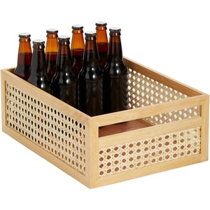 image:imagemDesign Large Wooden Rectangular Organizer Natural Cane Storage Bin Box with BuiltIn Handles for Kitchen Pantry Counter or Cabinet  Multipurpose  Natural