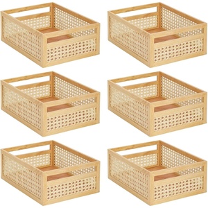 image:imagemDesign Large Wooden Rectangular Organizer Natural Cane Storage Bin with BuiltIn Handles for Kitchen Pantry or Cabinet Multipurpose Organizing Bin 6 Pack Natural