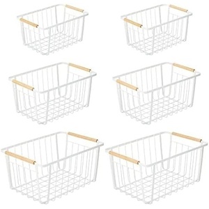 image:imagemDesign Metal Farmhouse Wire Organizer Storage Bin Basket with Handle  Rustic Container Organizers for Cabinet Shelves Counter Bathroom or Kitchen Pantry  Set of 6  Matte White
