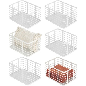 image:imagemDesign Metal Steel Wire Storage Basket Bin wBuiltin Handle Open Top Industrial Design for Closet Shelf Organization Organize Clothes Accessories Carson Collection  6 Pack  Matte White