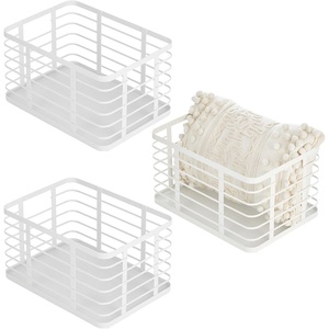image:imagemDesign Metal Steel Wire Storage Basket Bin wBuiltin Handle Open Top Industrial Design for Closet Shelf Organization Organize Clothes Accessories Carson Collection  3 Pack  Matte White