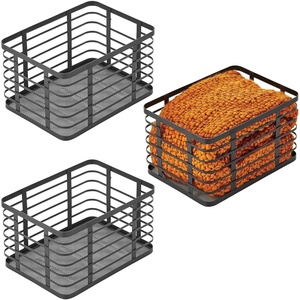 image:imagemDesign Metal Steel Wire Storage Basket Bin wBuiltin Handle Open Top Industrial Design for Closet Shelf Organization Organize Clothes Accessories Carson Collection  3 Pack  Matte Black