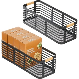 image:imagemDesign Metal Wire Rustic Farmhouse Small Food Organizer Storage Bin Basket with Wood Handle for Kitchen Pantry Shelf Cabinet or Cupboard  2 Pack  BlackNatural