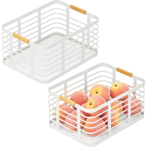 image:imagemDesign Modern Rustic Farmhouse Home Decor Large Metal Wire Food Organizer Storage Bin Basket with Wood Handle for Kitchen Pantry Shelf Cabinet or Cupboard  2 Pack  Matte WhiteNatural