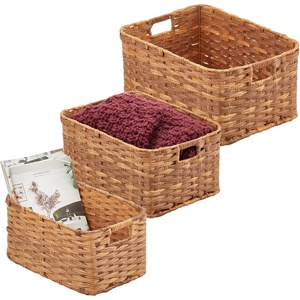 image:imagemDesign Rectangular Woven Braided Rope Home Storage Baskets with Handles  for Organizing Closet Bedroom Bathroom Living Room Entryway Office  Nested Bins in Different Sizes  Set of 3  Camel