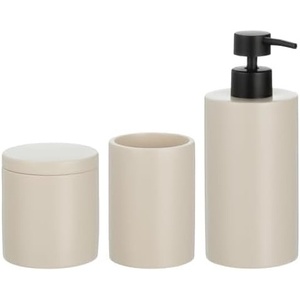 image:imagemDesign Resin 3Piece Bathroom Vanity Countertop Accessories  Soap Dispenser Tumbler Rinsing Cup and Canister Holder Sets  Complete Modern Counter Aesthetic  Set of 3  BlackTaupe