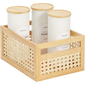 image:imagemDesign Small Wooden Rectangular Bin Natural Cane Organizer Storage Bin Box with BuiltIn Handles for Kitchen Storage Pantry Counter or Cabinet Organizer Multipurpose Organizing Bin  Natural