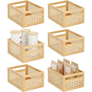 image:imagemDesign Small Wooden Rectangular Organizer Natural Cane Storage Bin Box with BuiltIn Handles for Kitchen Pantry or Cabinet Multipurpose Organizing Bin 6 Pack Natural