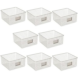 image:imagemDesign Square Steel Wired Storage Organizer Bin Baskets with Label Slot for Kitchen Pantry Cabinet Organizing Holder for Food Drinks Snacks Produce Omaha Collection 8 Pack Satin
