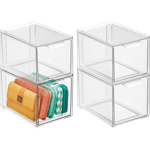 image:imagemDesign Stackable Storage Containers Box with 2 PullOut Drawers  Stacking Plastic Drawer Bins for Closet Organization Linen Coat Bedroom or Entryway Closets  Lumiere Collection  4 Pack Clear8 x 6 x 6 Pack of 4