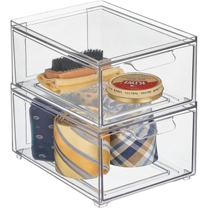 image:imagemDesign Stackable Storage Containers Box with 2 PullOut Drawers  Stacking Plastic Drawer Bins for Closet Organization Linen Coat Bedroom or Entryway Closets  Lumiere Collection  4 Pack Clear8 x 6 x 4 Pack of 2