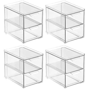 image:imagemDesign Stackable Storage Containers Box with 2 PullOut Drawers  Stacking Plastic Drawer Bins for Closet Organization Linen Coat Bedroom or Entryway Closets  Lumiere Collection  4 Pack Clear8 x 6 x 75 Pack of 4