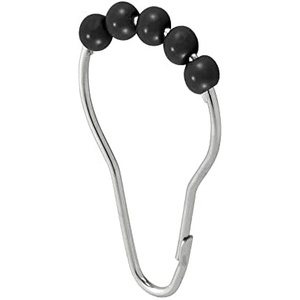 image:imagemDesign Steel Metal EasyGlide Roller Ball Shower Curtain Rings  Bathroom Shower Curtain and Curtain Liner Rolling Ring Hooks for Shower Rod Guest Bath and Powder Room  12 Rings  GrayBlack