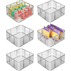 image:imagemDesign Steel Metal Wire Kitchen Food Storage Organizer Bin Basket for Pantry Organization  Wired Farmhouse Basket with Handle for Shelves  Carson Collection  6 Pack Chrome