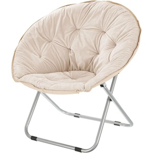 image:imagemDesign Urban Papasan Folding Moon Chair  Large Saucer UFO Chair with Collapsible Metal Frame  Fuzzy Foldable Dish Seat for Home Office Living Room Dorm Room and Bedroom  BeigeSilverBeigeSilver
