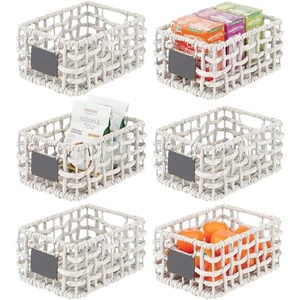 image:imagemDesign Water Hyacinth Open Weave Household Basket with Builtin Chalkboard Label for Storage in Bedroom Office  Hold Clothes Blankets Linens Accessories  6 Pack  White Wash