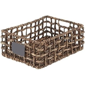 image:imagemDesign Water Hyacinth Open Weave Household Basket with Builtin Chalkboard Label for Storage in Bedroom Office  Hold Clothes Blankets Linens Accessories  6 Pack  Brown Wash