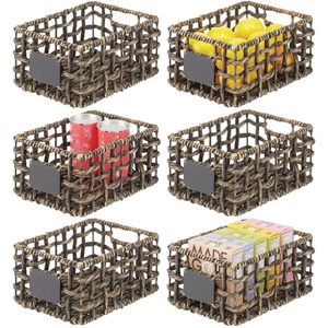 image:imagemDesign Water Hyacinth Open Weave Household Basket with Builtin Chalkboard Label for Storage in Bedroom Office  Hold Clothes Blankets Linens Accessories  6 Pack  Black Wash