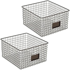 image:imagemDesign Wide Metal Farmhouse Storage Organizer Bin Baskets with Label Slot for Closet Cabinet Cupboard  Wire Organizing Basket Holds Clothing Linens Shoes Omaha Collection 2 Pack Bronze