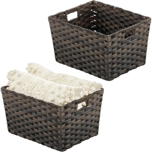 image:imagemDesign Wide Rectangular Woven Braided Rope Home Storage Baskets with Handles  for Organizing Closet Bedroom Bathroom Living Room Entryway Office  825 High 2 Pack  Espresso Brown