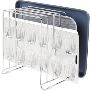 image:imagemDesign 5 Slot Pot and Pan Rack  Metal Wire Rack for Cabinets Pantries or Kitchen Surfaces  Freestanding Pan Stand for Pans Pots Lids and Crockery  SilverChrome